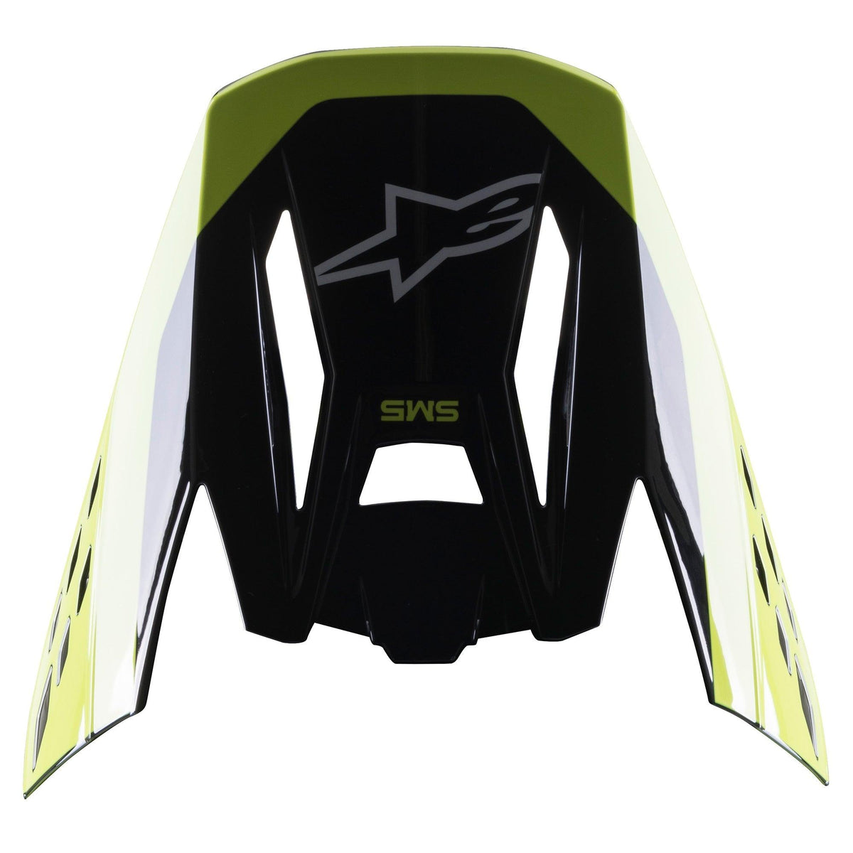 Alpinestars S-M5 Beam Visor, visiera per casco da motocross, nero e giallo fluo lucido, con logo Alpinestars e marchio S-M5, finitura lucida per caschi da off-road