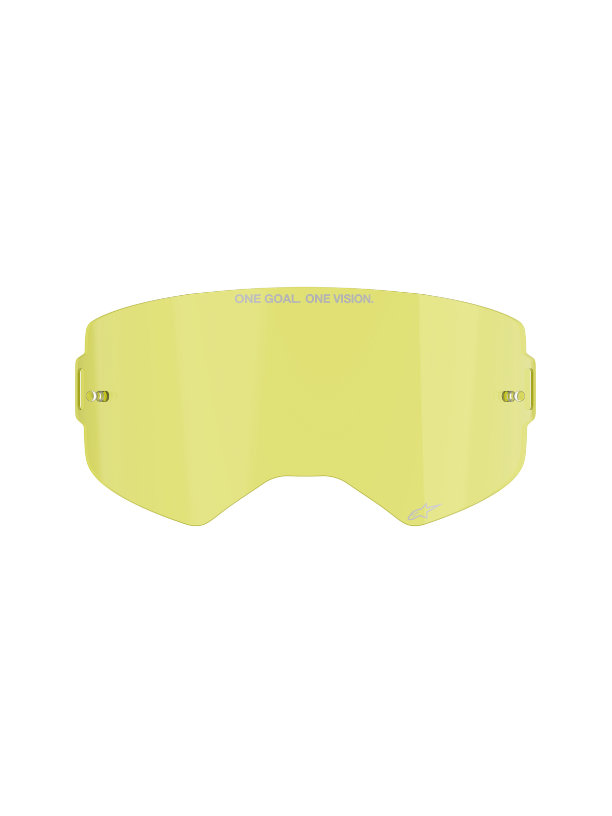 Alpinestars Supertech Clear Lens, lente di ricambio per occhiali da motocross, tinta gialla, con marchio "ONE GOAL. ONE VISION.", attacchi per tear-off integrati, costruzione in policarbonato trasparente resistente agli urti