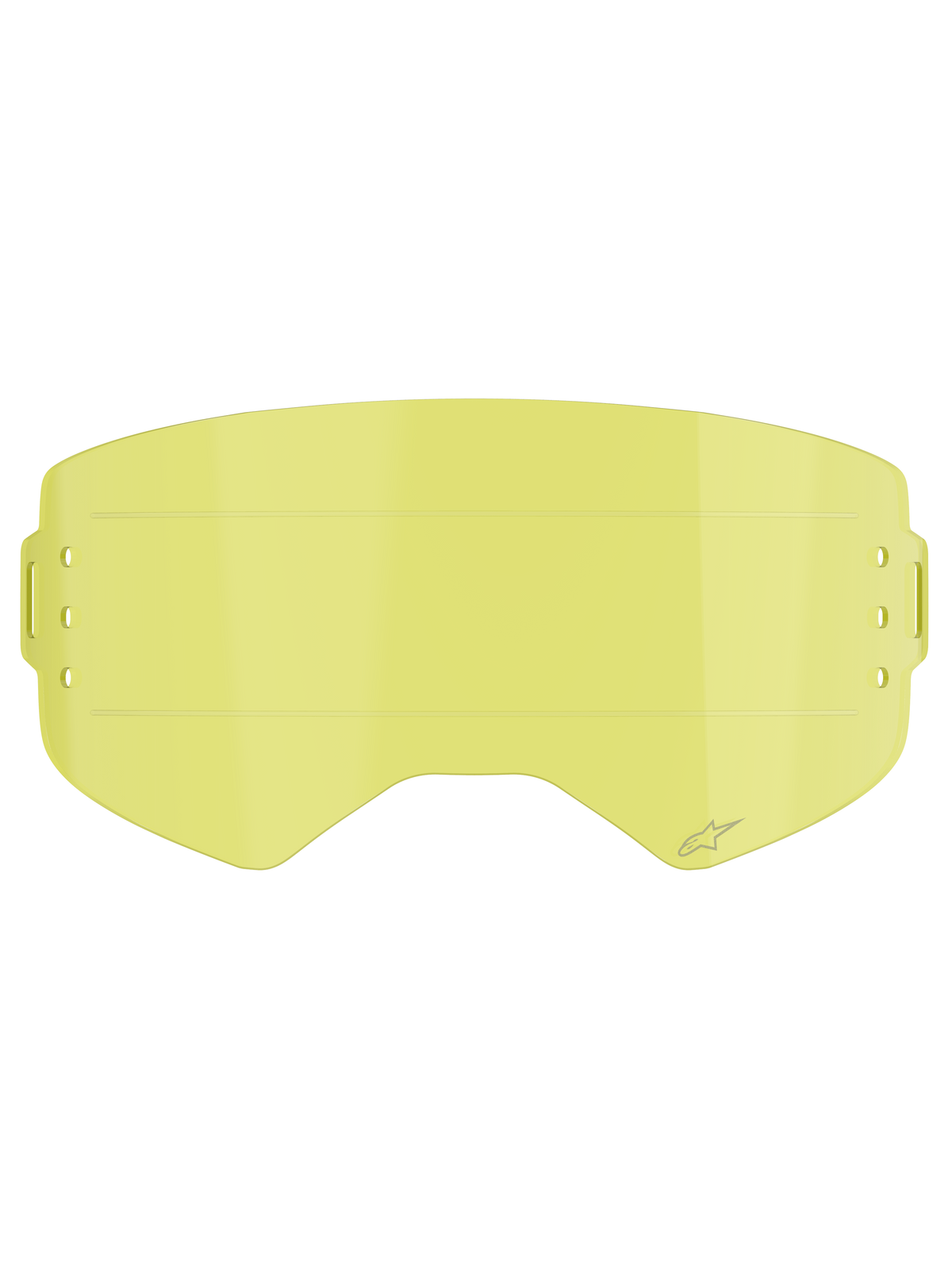 Lente Alpinestars Supertech Roll Off, accessorio per maschera, tinta giallo trasparente, con linee di scorrimento orizzontali integrate e logo a stella inciso, lente di ricambio per maschere da motocross e fuoristrada