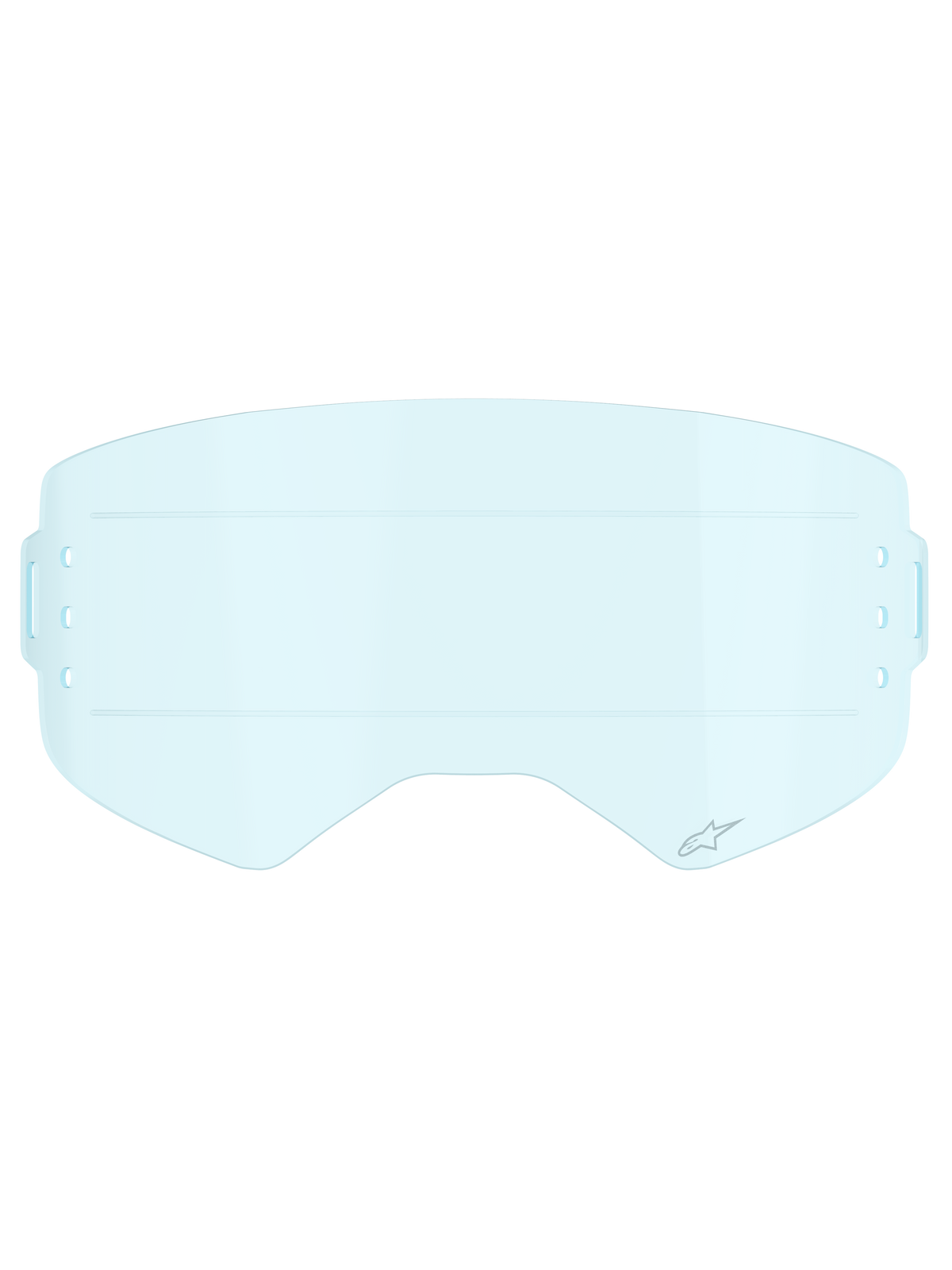 Alpinestars Supertech Roll Off Lens, accessorio per occhiali da motocross, Clear Blue, lente in policarbonato azzurro chiaro trasparente con linee di scorrimento orizzontali per un movimento fluido della pellicola e fessure di montaggio laterali per sistemi roll-off.