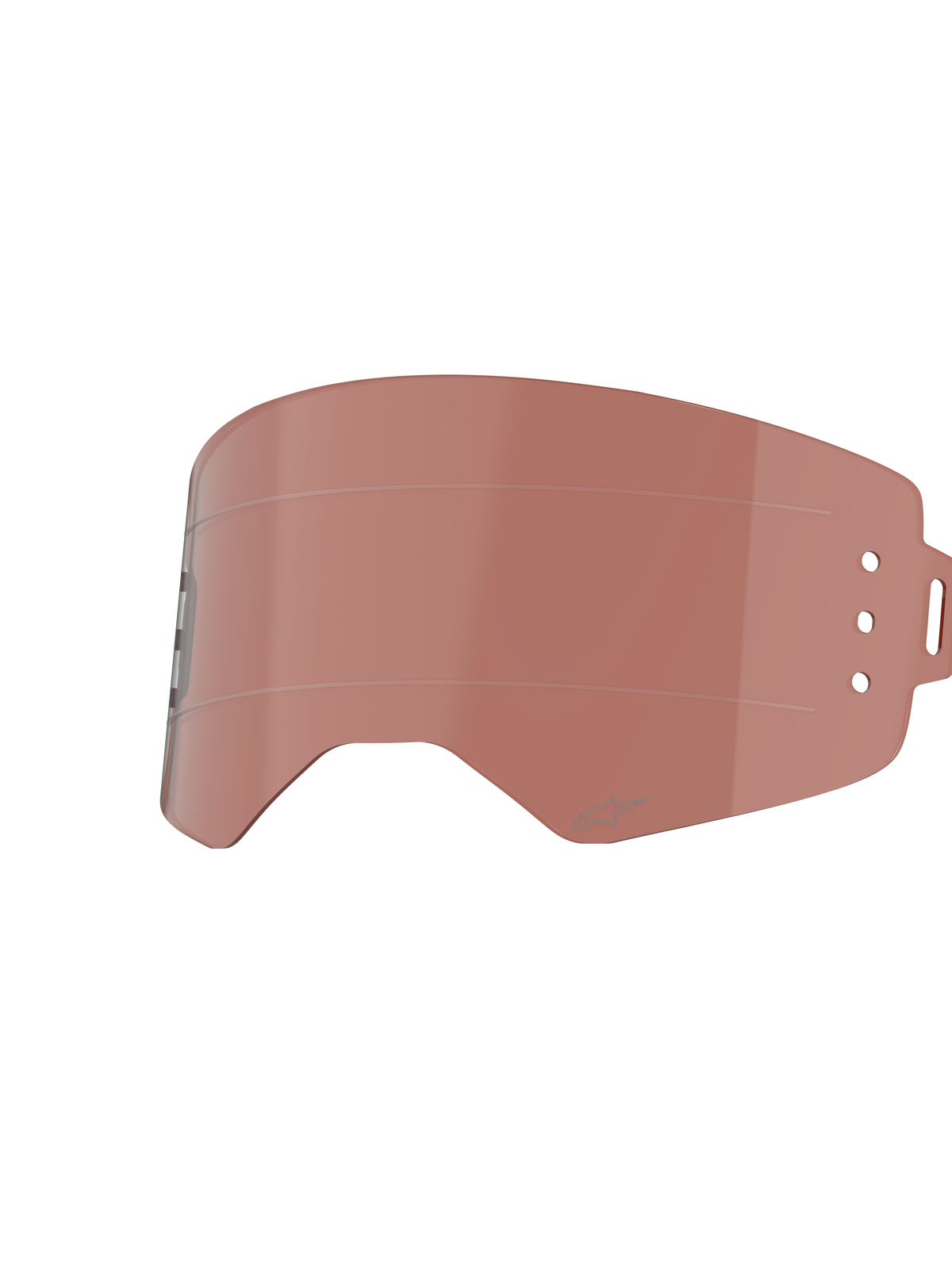 Alpinestars Supertech Roll-Off Lens, tinta Copper Rose, lente di ricambio per maschere da motocross, con linee di scorrimento orizzontali e fori di montaggio per sistemi roll-off, struttura in policarbonato resistente per competizioni off-road