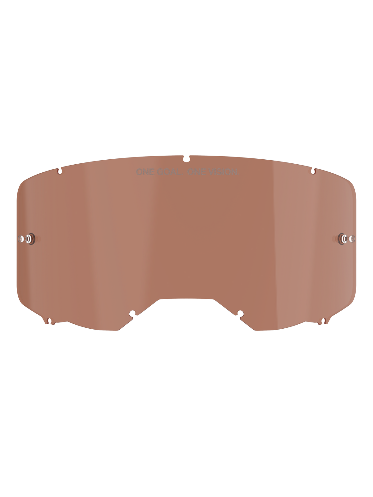 Lente per maschera Alpinestars Vision 8-5-3, tinta Copper Rose, lente di ricambio per maschera da motocross con scritta "ONE GOAL. ONE VISION.", design curvo in policarbonato con perni per tear-off per gare fuoristrada