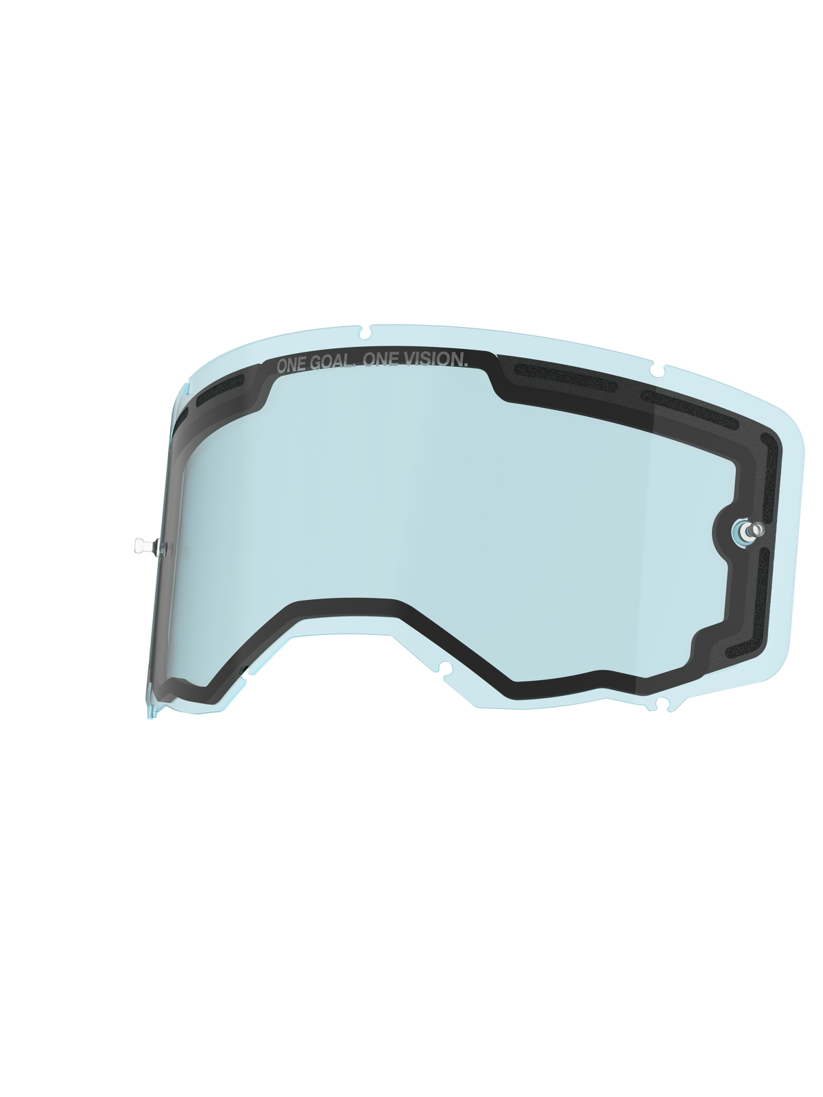 Alpinestars Vision 8-5-3 Dual Pane Lens, lente di ricambio per maschera, blu, policarbonato a tinta chiara con costruzione a doppio strato, guarnizione in schiuma nera, marchio 'ONE GOAL. ONE VISION.', supporti tear-off integrati, lente anti-appannamento resistente per maschere da motocross