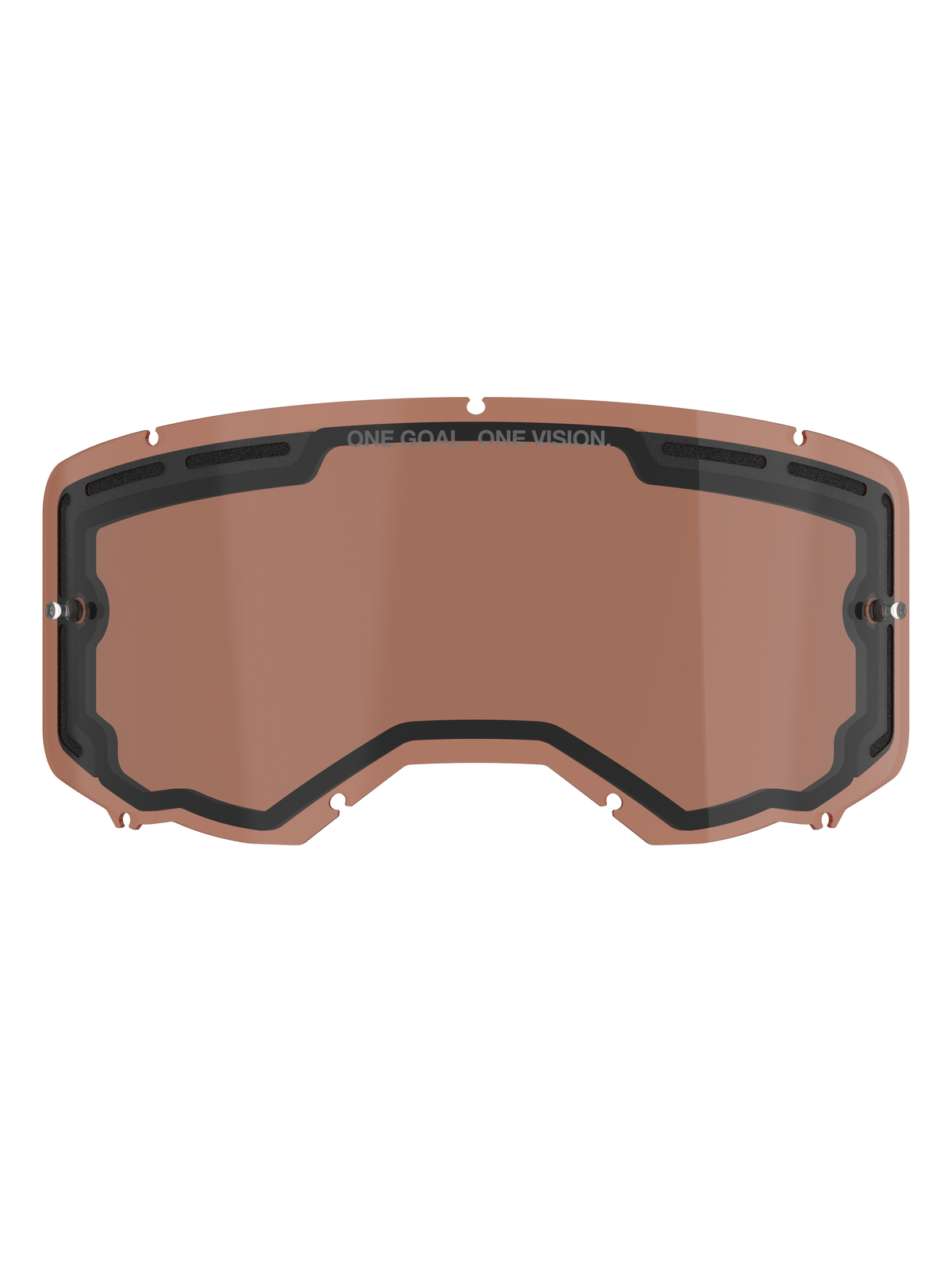 Alpinestars Vision 8-5-3 Dual Pane Vented Lens, lente di ricambio color rosa rame per occhiali da motocross, con supporti per tear-off integrati, fori di ventilazione superiori e marchio ONE GOAL ONE VISION.