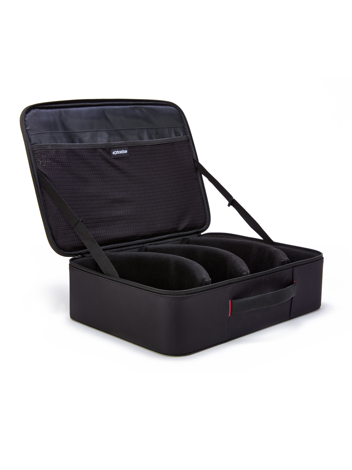 Alpinestars Supertech Vision Goggles Case, nero, custodia aperta a valigetta per occhiali da motocross, con divisori modulari pre-curvati e tasche in rete sul coperchio, maniglia imbottita, costruzione resistente per l'attrezzatura off-road