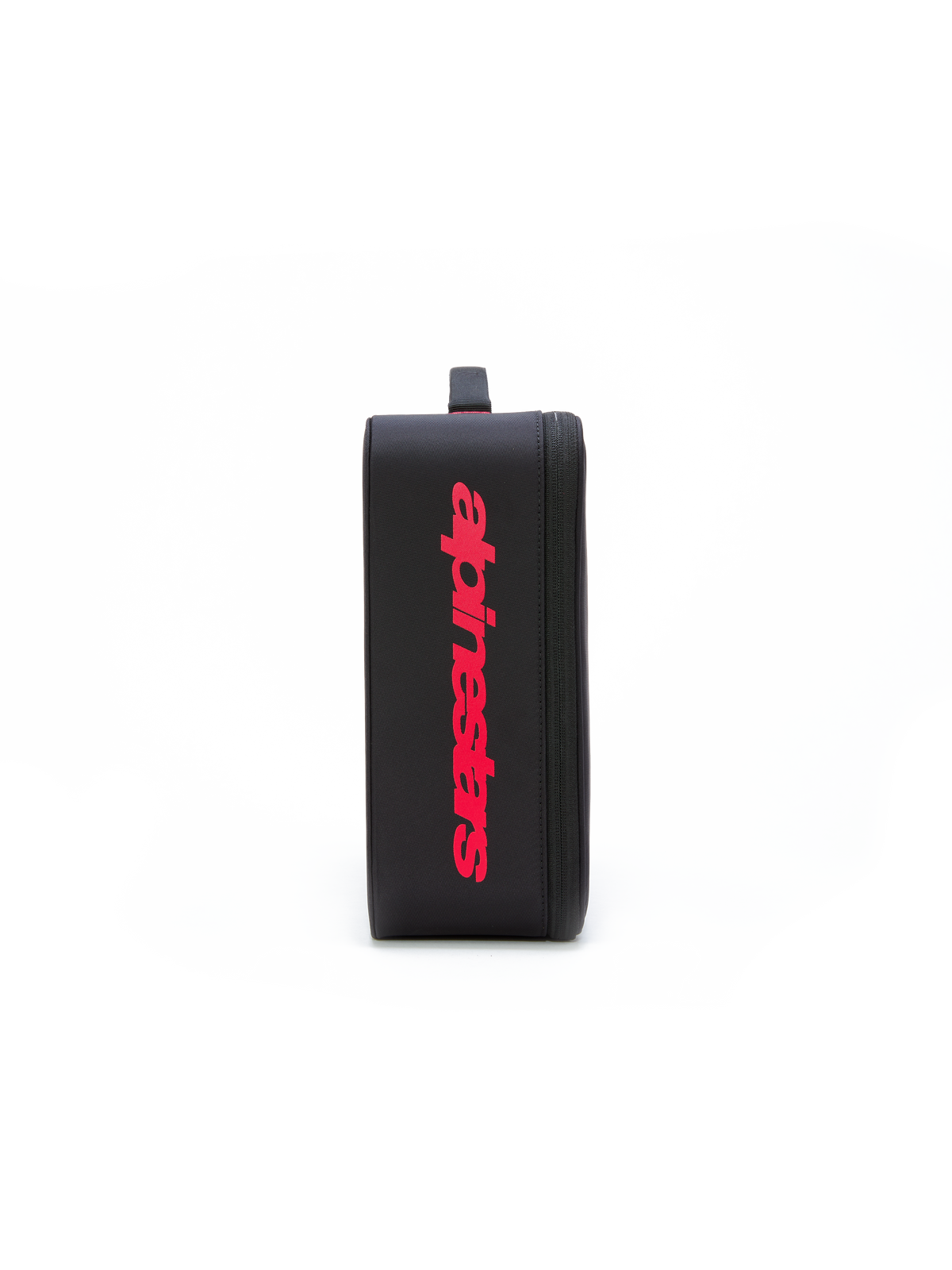 Alpinestars Supertech Vision Goggles Case, accessorio per occhiali da motocross, nero con grande logo rosso verticale, custodia rettangolare strutturata con chiusura a zip e maniglia imbottita