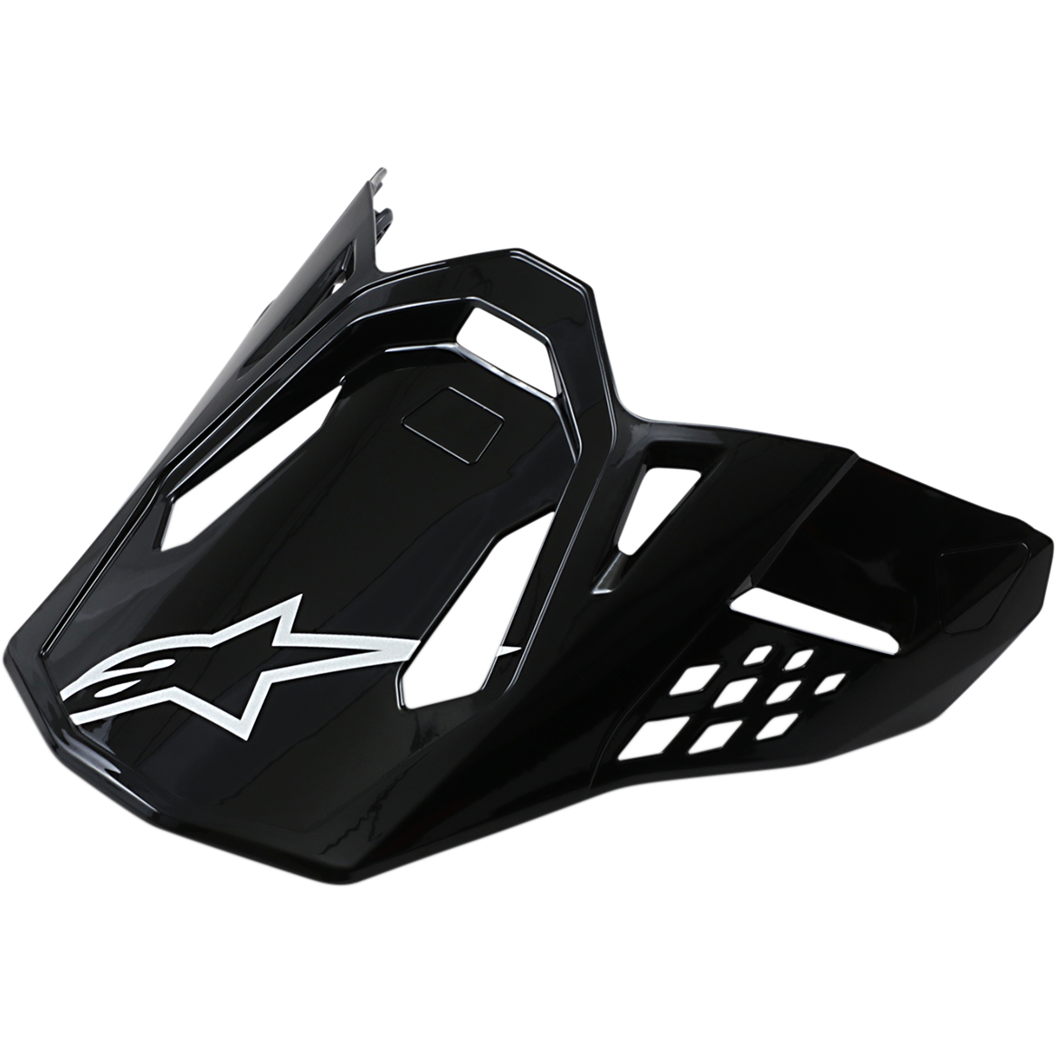 Alpinestars Supertech M10/M8 Visor, visiera per casco da motocross, nero lucido con logo stella bianco, design aerodinamico con aperture di ventilazione