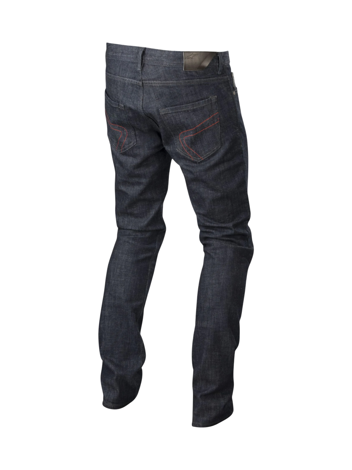Alpinestars Pantaloni Jeans Copper, jeans da moto urban da uomo, blu scuro con cuciture rosse sulle tasche posteriori e rinforzi in fibra aramidica