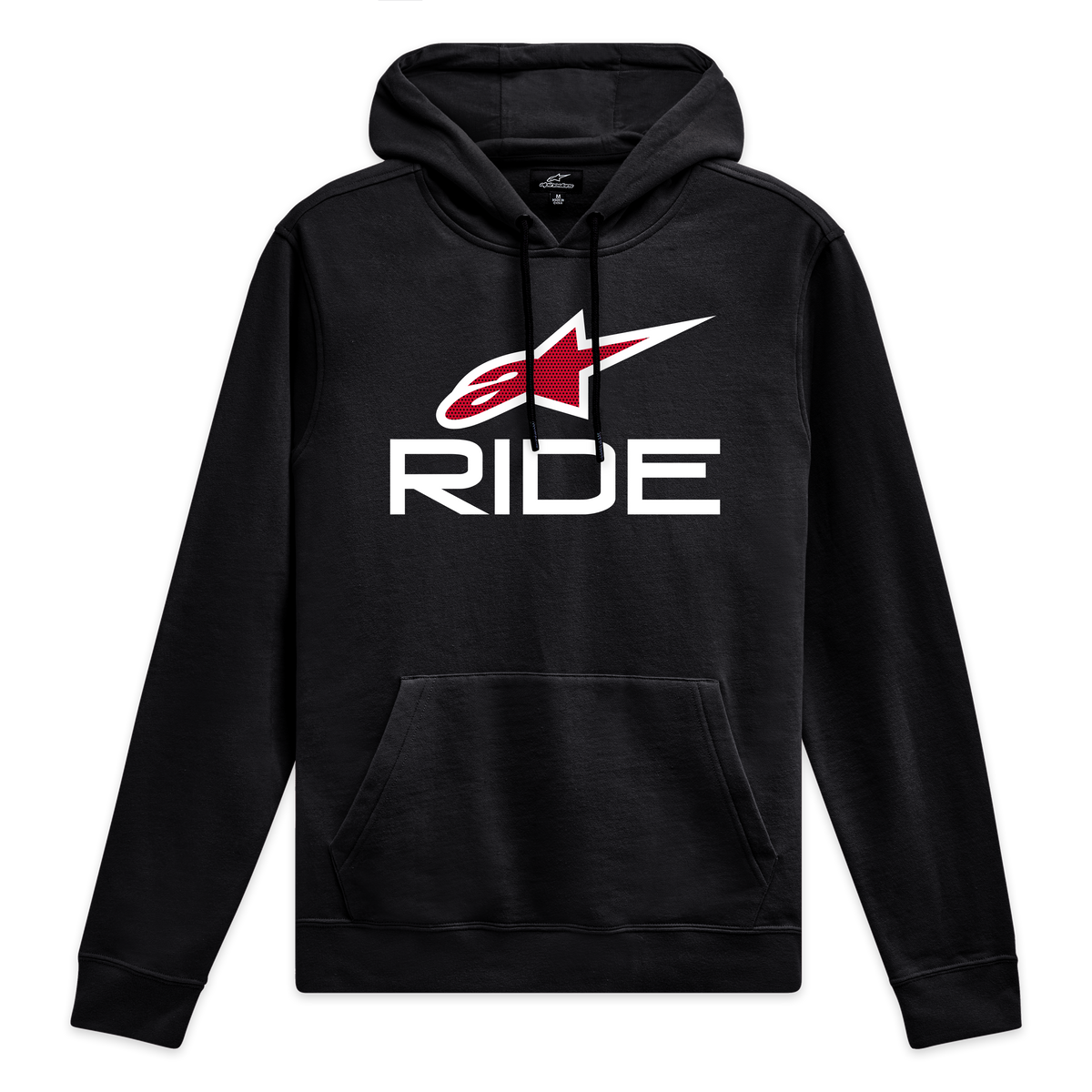 Alpinestars Felpa Con Cappuccio Ride 4.0, felpa nera con cappuccio, logo frontale bianco e rosso con stampa perforata, sportswear casual
