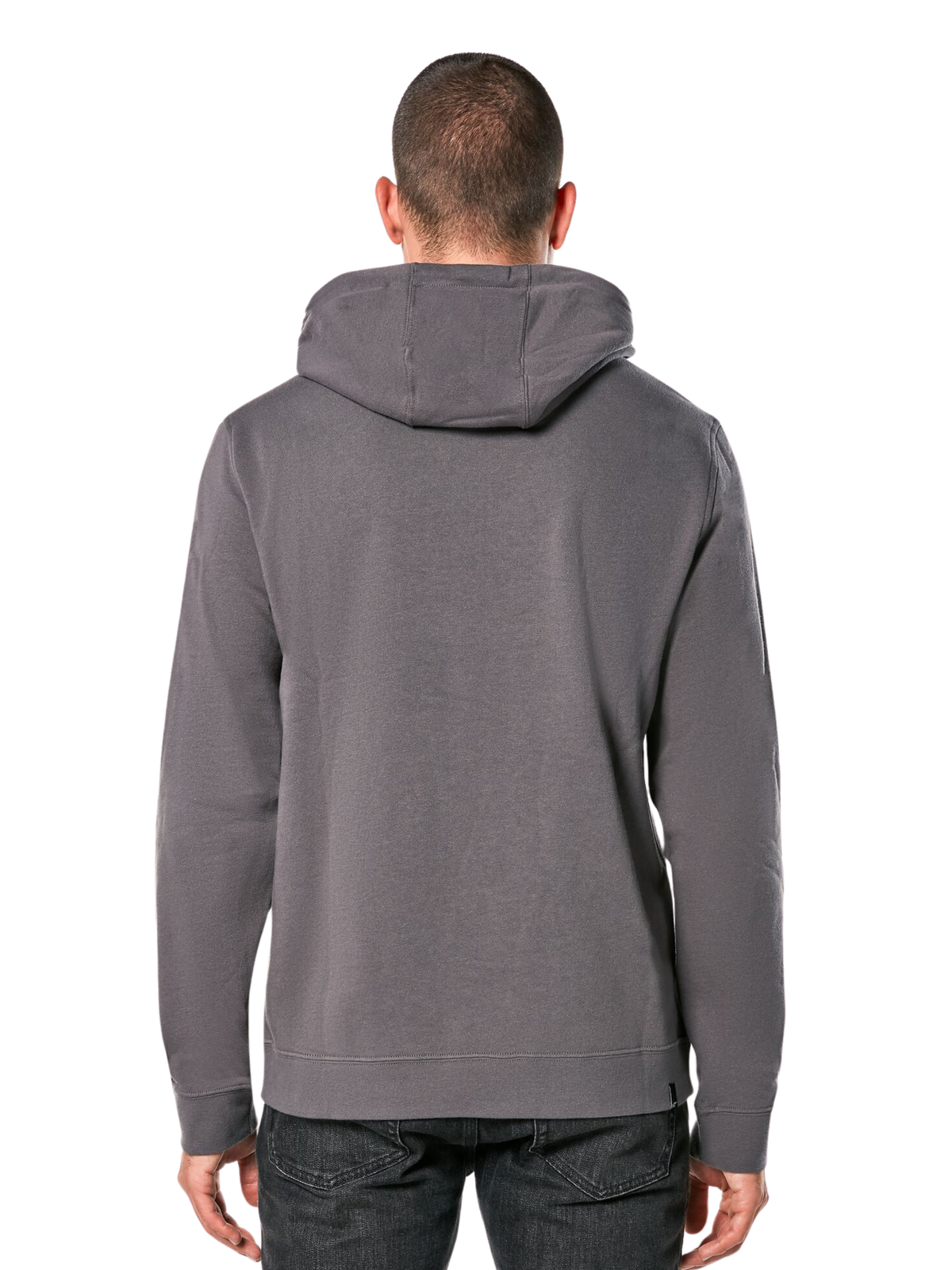 Alpinestars Ride Hoodie V 3, vista posteriore di una felpa con cappuccio grigio antracite, abbigliamento sportivo casual con design con cappuccio, maniche lunghe, polsini e orlo a costine