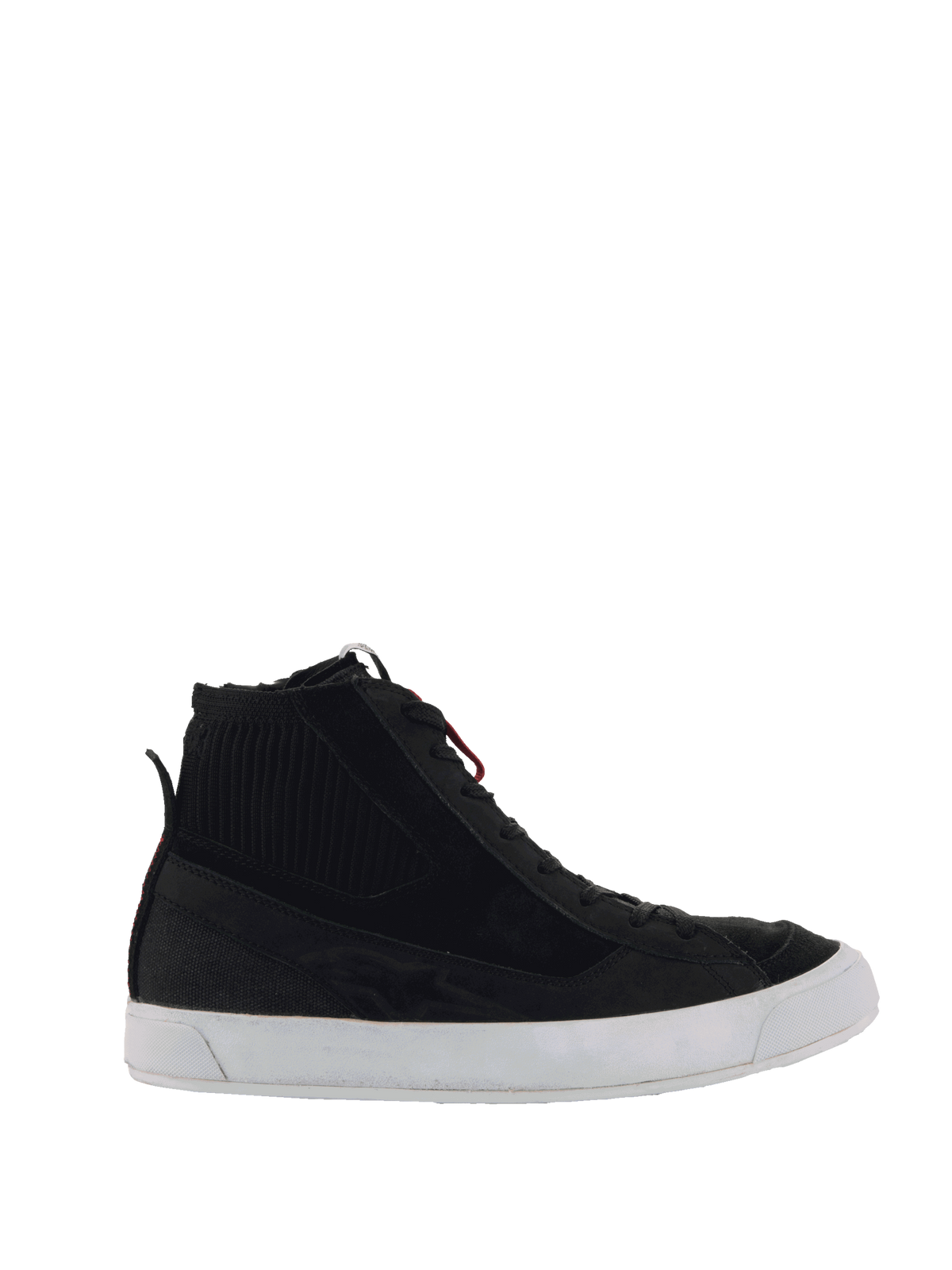 Alpinestars Scarpe Stated, sneaker da moto urban nere con colletto a maglia e suola vulcanizzata bianca.