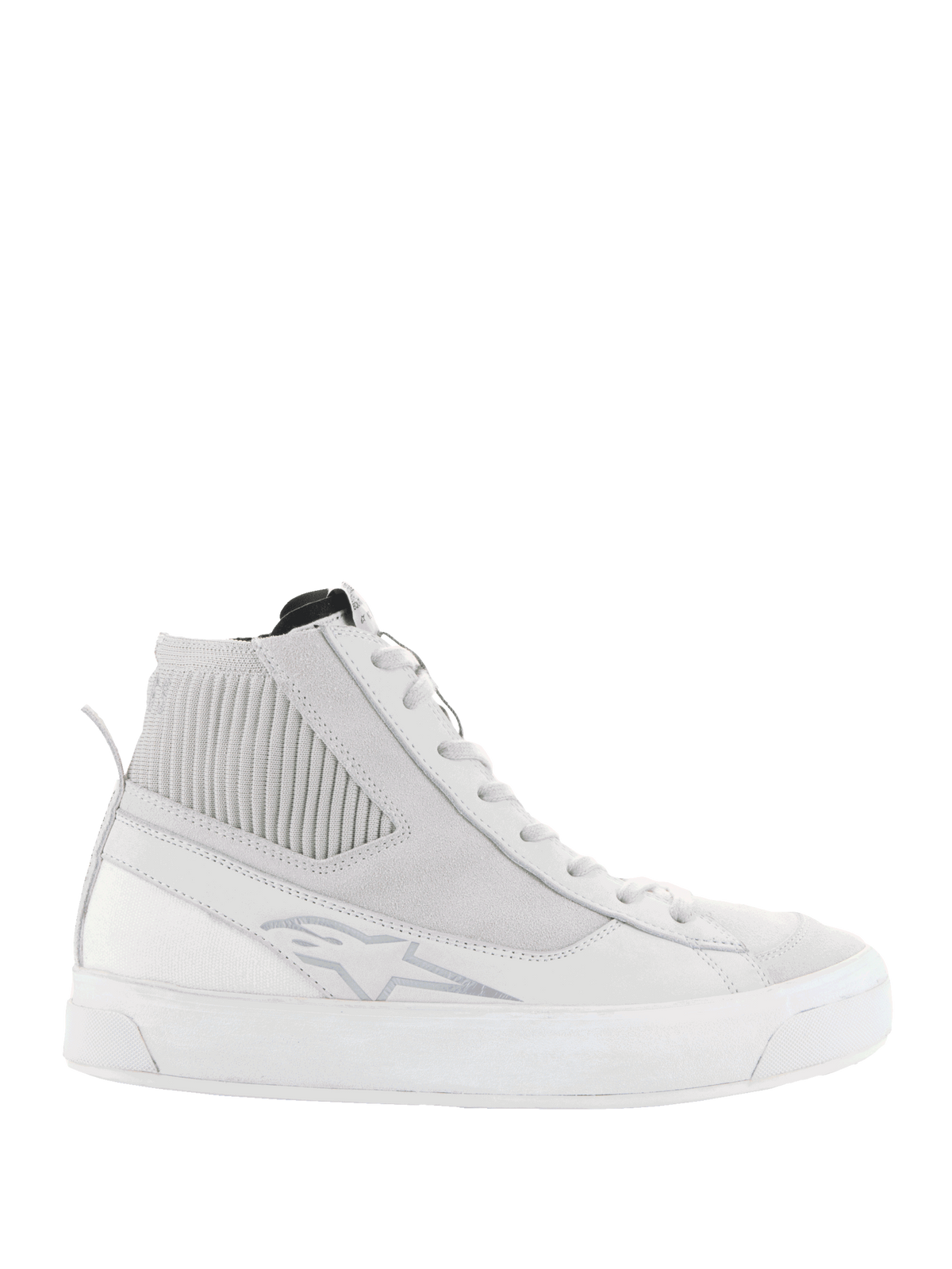 Alpinestars Scarpe Stella Stated Podium, scarpe da moto da donna, bianco e grigio, sneakers alte con design urban rétro.
