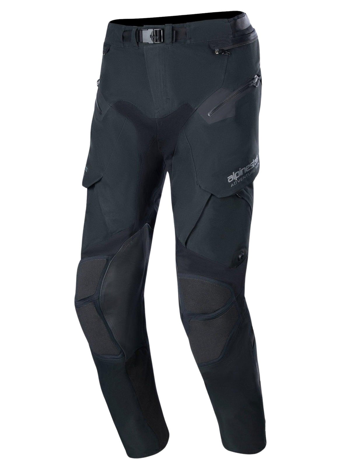 Alpinestars Boulder 3L GORE-TEX Pants - Versione corta, pantaloni da moto adventure neri, con pannelli rinforzati su ginocchia e cosce, tasche multiple con zip, vita con fibbia magnetica e tessuto testurizzato resistente per una protezione impermeabile