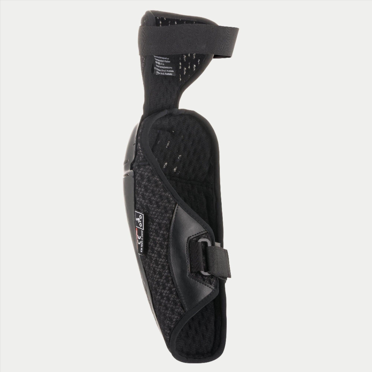 Alpinestars Youth Bionic Plus Elbow Protector, nero, vista interna che mostra la fodera in mesh 3D traspirante e la chiusura a doppia cinghia a strappo, design ergonomico leggero per la protezione motocross dei ragazzi
