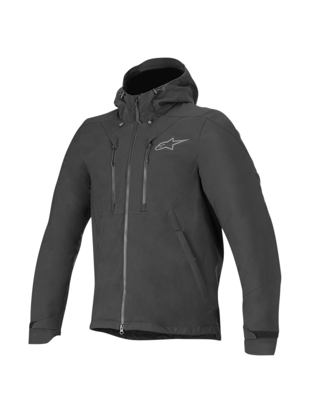 Giacca Domino Tech Alpinestars, giacca da moto urban da uomo, nera, in softshell idrorepellente con cappuccio fisso.
