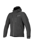 Giacca Domino Tech Alpinestars, giacca da moto urban da uomo, nera, in softshell idrorepellente con cappuccio fisso.