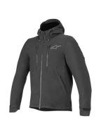 Giacca Domino Tech Alpinestars, giacca da moto urban da uomo, nera, in softshell idrorepellente con cappuccio fisso.