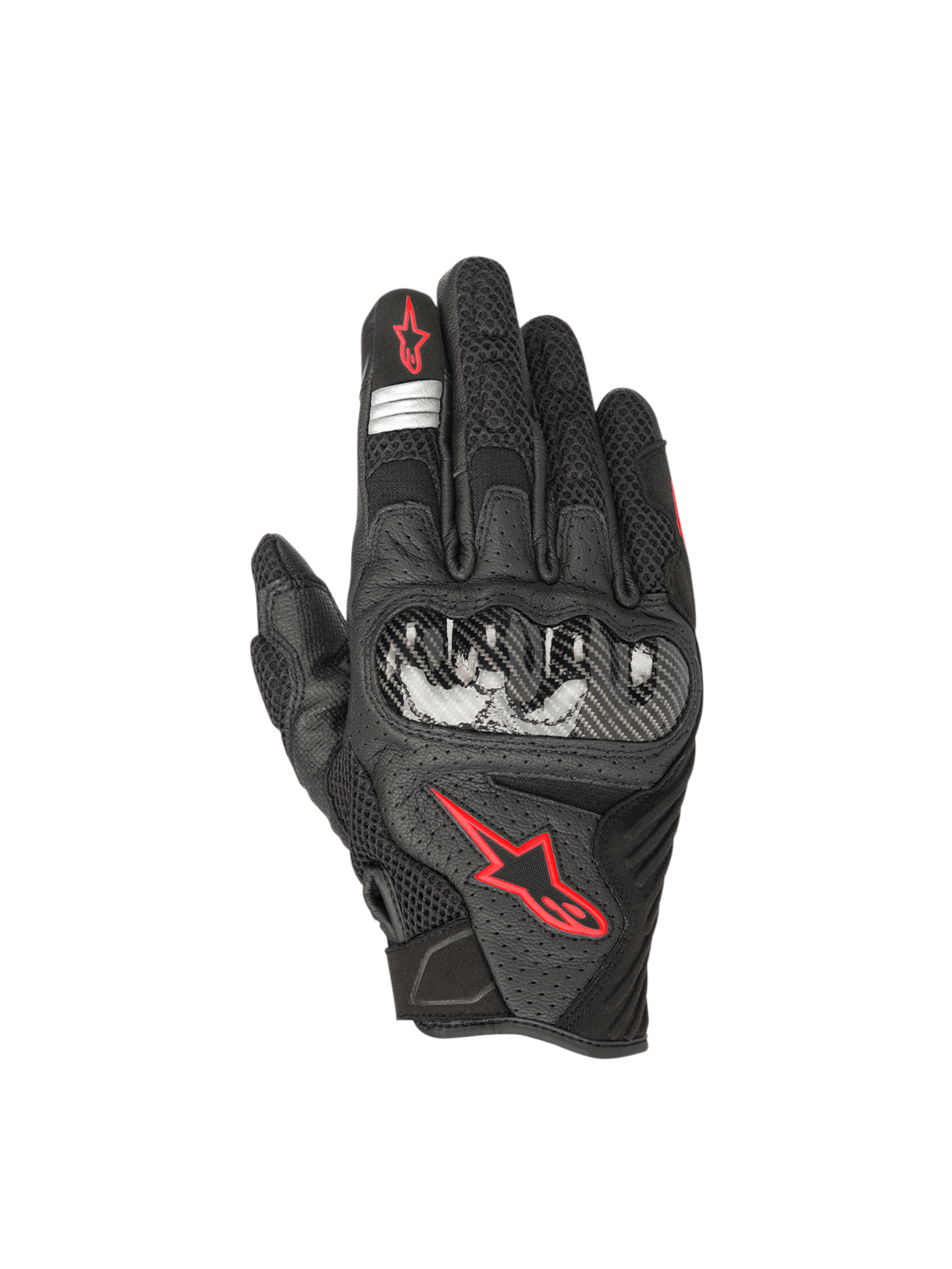 Alpinestars Guanti SMX-1 Air V2, guanti da moto road da uomo, neri e rosso fluo, in pelle e mesh con protezione nocche rigida in carbonio, certificati CE