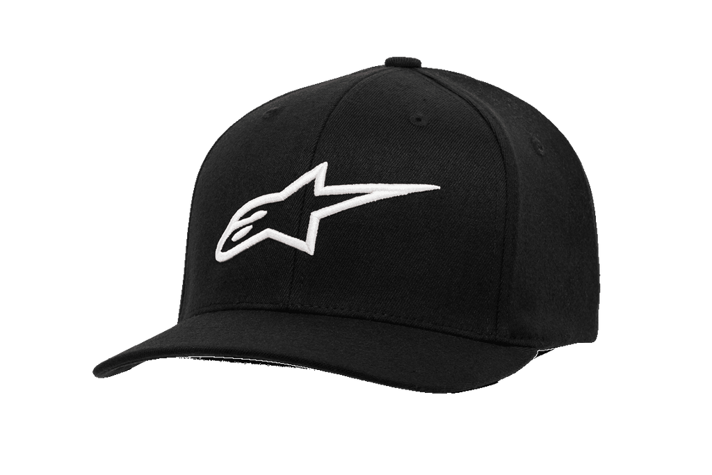 Alpinestars Ageless Curve Hat, cappellino da baseball nero con logo a stella bianco ricamato in 3D, visiera curva, corona strutturata, tessuto twill, abbigliamento sportivo casual motorsport