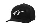 Alpinestars Ageless Curve Hat, cappellino da baseball nero con logo a stella bianco ricamato in 3D, visiera curva, corona strutturata, tessuto twill, abbigliamento sportivo casual motorsport