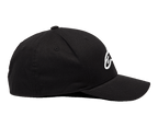 Alpinestars Cappello Ageless Curve, nero e bianco, profilo laterale con visiera curva e logo ricamato 3D bianco, abbigliamento sportivo casual