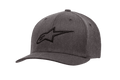 Alpinestars Ageless Curve Hat, cappello da baseball grigio antracite melange con logo nero ricamato in 3D, visiera curva, tessuto twill strutturato con occhielli di ventilazione, copricapo casual motorsport
