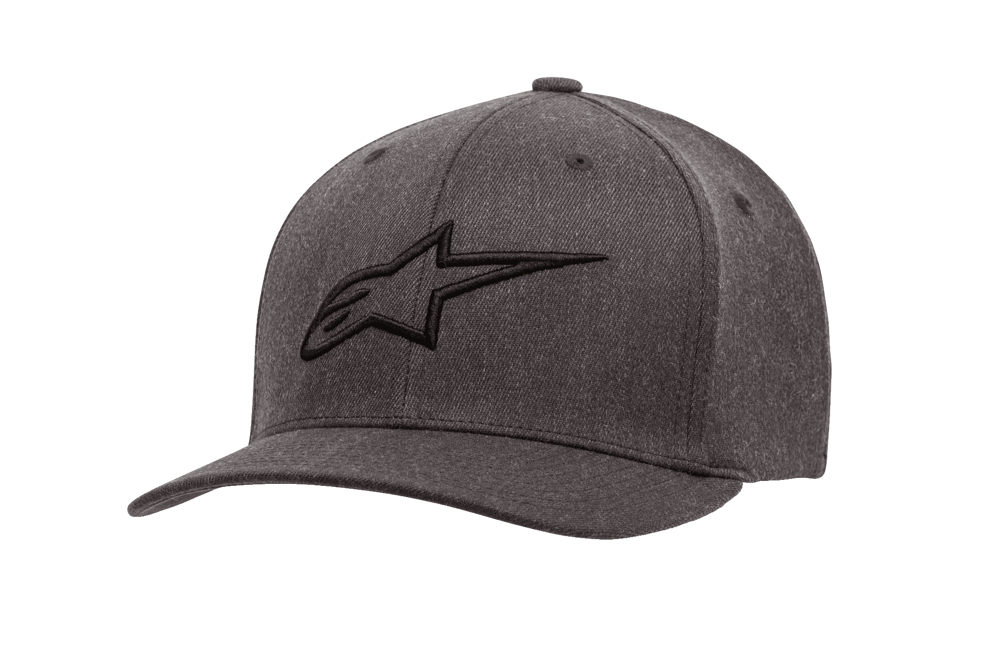 Alpinestars Ageless Curve Hat, cappello da baseball grigio antracite melange con logo nero ricamato in 3D, visiera curva, tessuto twill strutturato con occhielli di ventilazione, copricapo casual motorsport