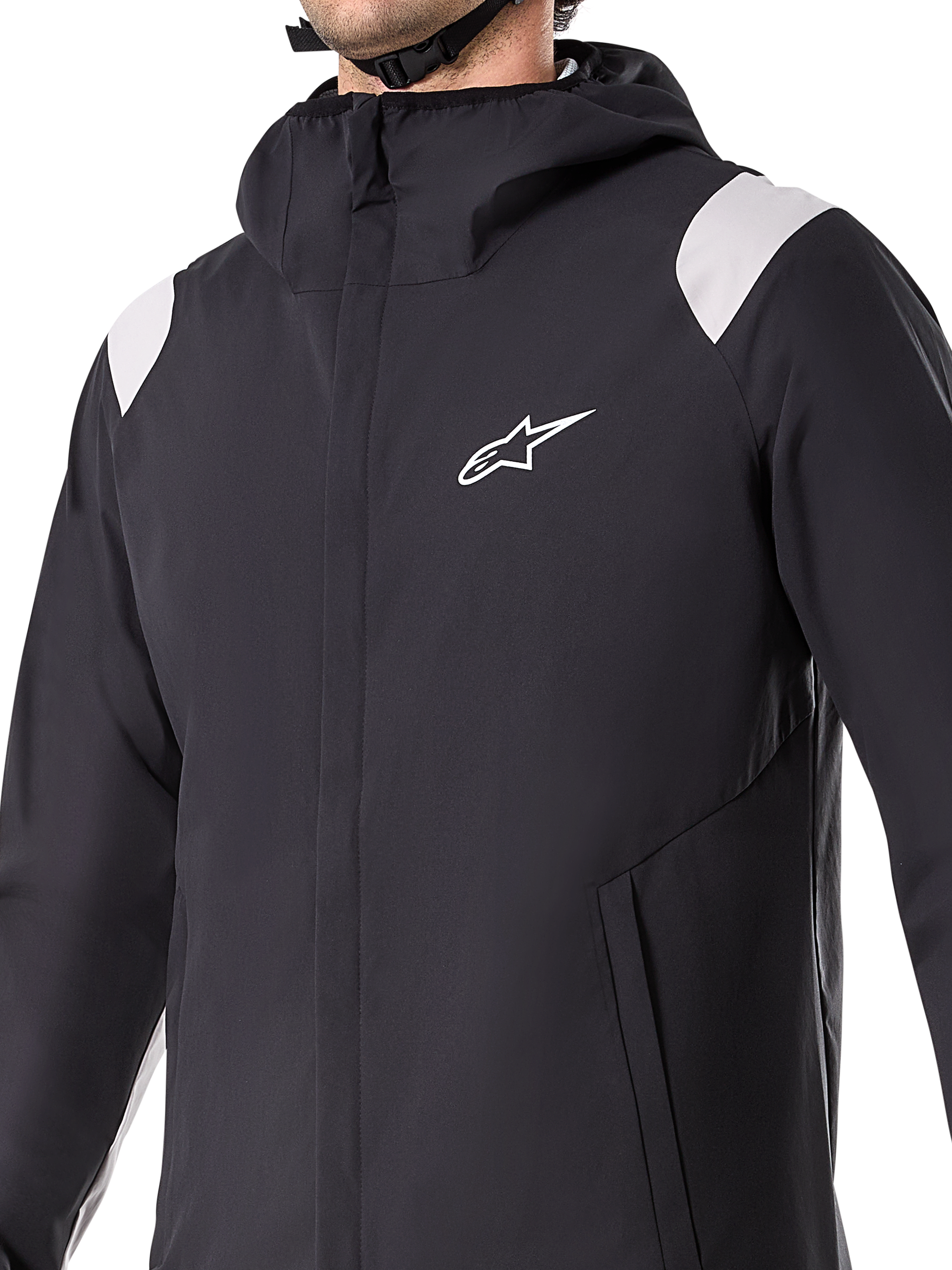 Alpinestars A-Dura Rain Jacket, giacca da ciclismo impermeabile a 2,5 strati, nero, con cappuccio, cerniera frontale YKK e tasche foderate in rete, logo bianco, per mountain bike e protezione dalle intemperie