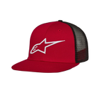 Alpinestars Corp Trucker Hat, cappello rosso e nero, cappello trucker con visiera piatta, logo bianco ricamato in 3D, pannello anteriore in twill rosso e retro in mesh nero