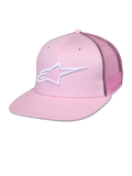 Cappellino Alpinestars Corp Trucker, cappellino snapback rosa con logo a stella bianco, pannelli posteriori in mesh, design strutturato a sei pannelli con occhielli di ventilazione