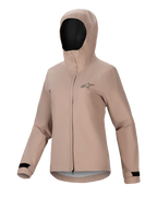 Alpinestars Stella A-Dura Rain Jacket, giacca antipioggia da ciclismo da donna, marrone chiaro, design con cappuccio, cerniera frontale e patta protettiva, polsini regolabili in velcro neri, piccolo logo sul petto, materiale performante impermeabile e traspirante per MTB