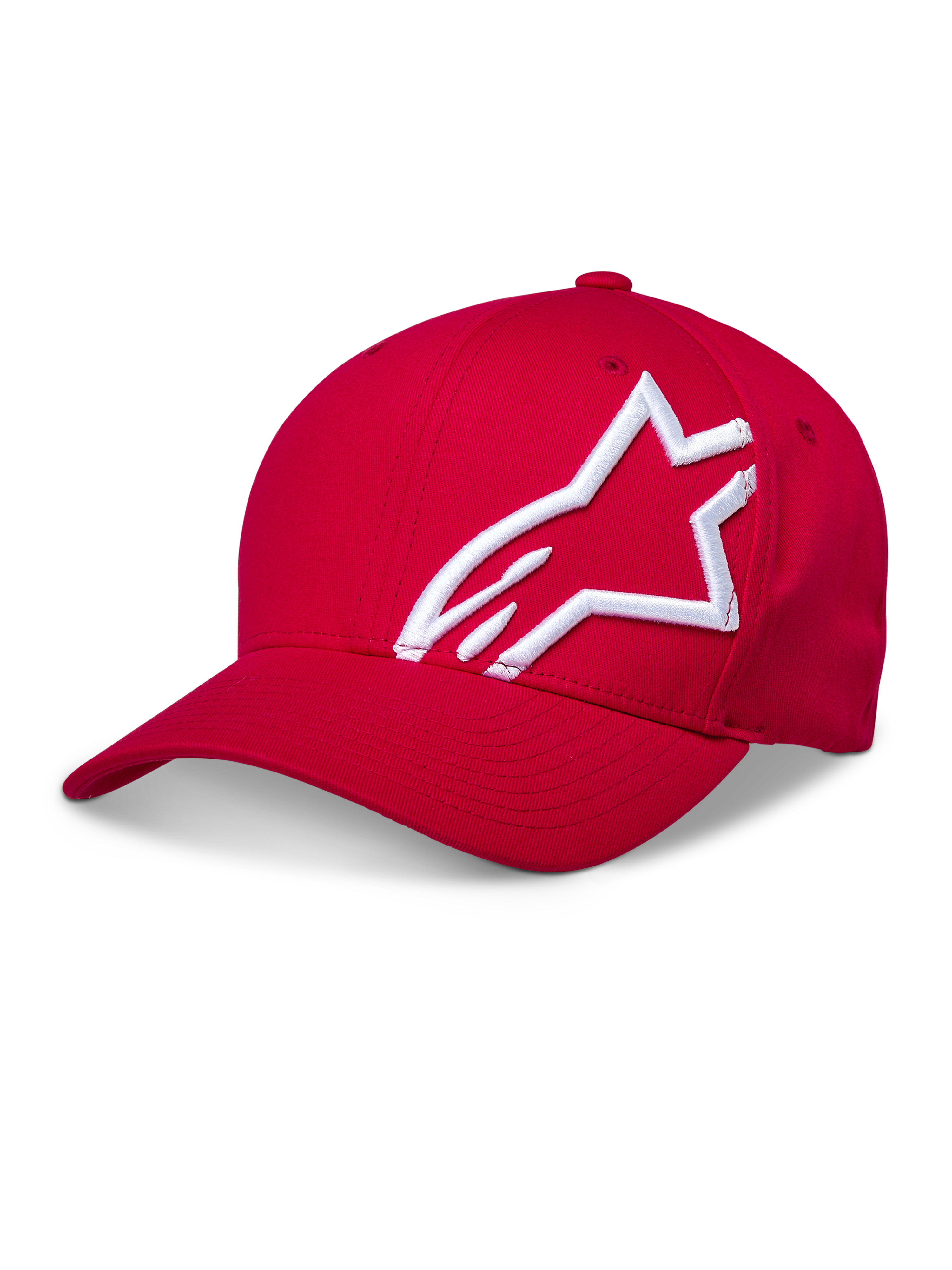 Cappello Alpinestars Corp Shift 2 con visiera curva, rosso, con grande logo bianco ricamato in 3D sul lato, corona strutturata e visiera curva, copricapo casual per il motorsport