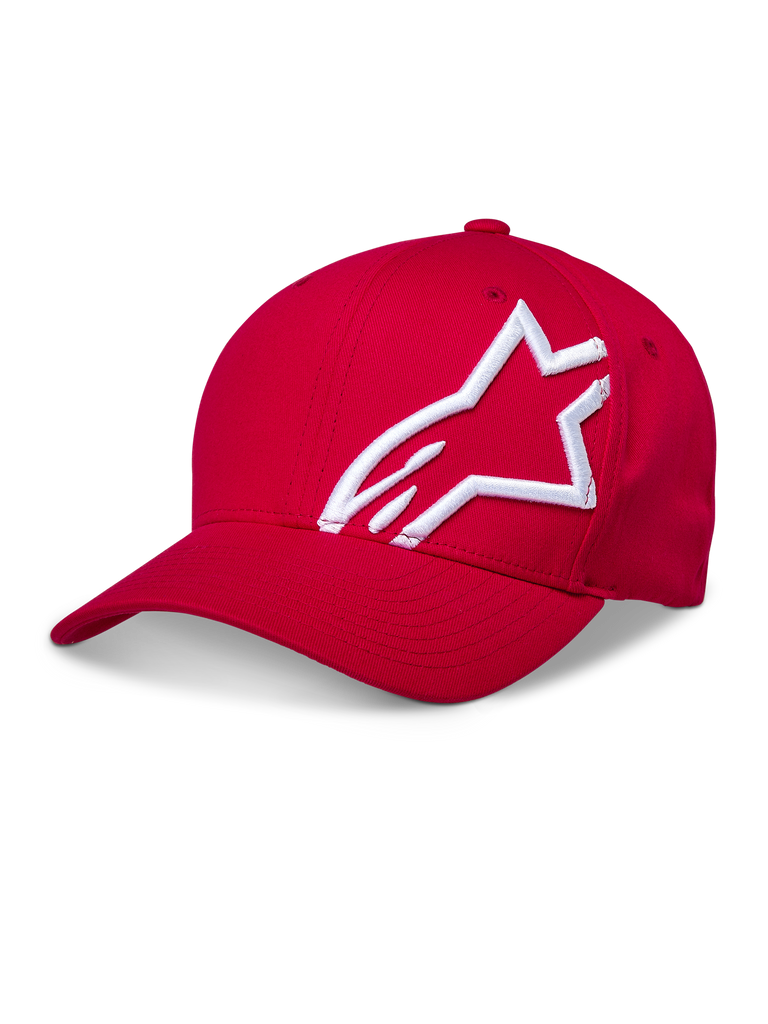 Cappello Alpinestars Corp Shift 2 con visiera curva, rosso, con grande logo bianco ricamato in 3D sul lato, corona strutturata e visiera curva, copricapo casual per il motorsport