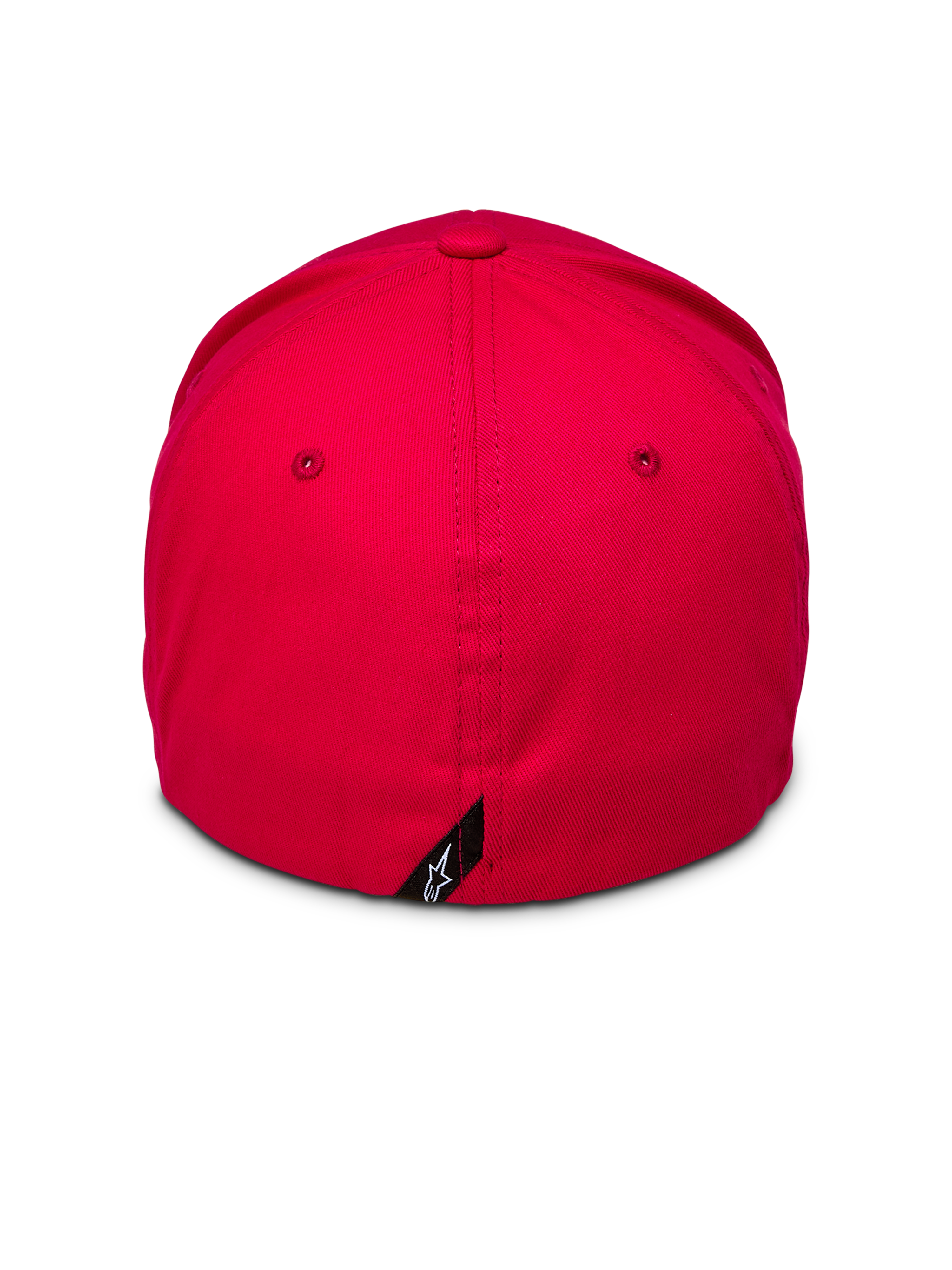 Alpinestars Corp Shift 2 Curved Brim, rosso, vista posteriore che mostra il design retro flessibile e la piccola etichetta nera con logo Alpinestars, corona strutturata in twill elasticizzato rosso, copricapo casual motorsport
