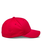Alpinestars Corp Shift 2 Curved Brim Cap, rosso, vista laterale di profilo che mostra corona strutturata e visiera curva, tessuto twill elasticizzato, copricapo casual ispirato al motorsport