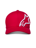 Alpinestars Corp Shift 2 Curved Brim Cap, rosso, logo bianco ricamato in 3D sul pannello laterale, corona strutturata, visiera curva, streetwear casual motorsport