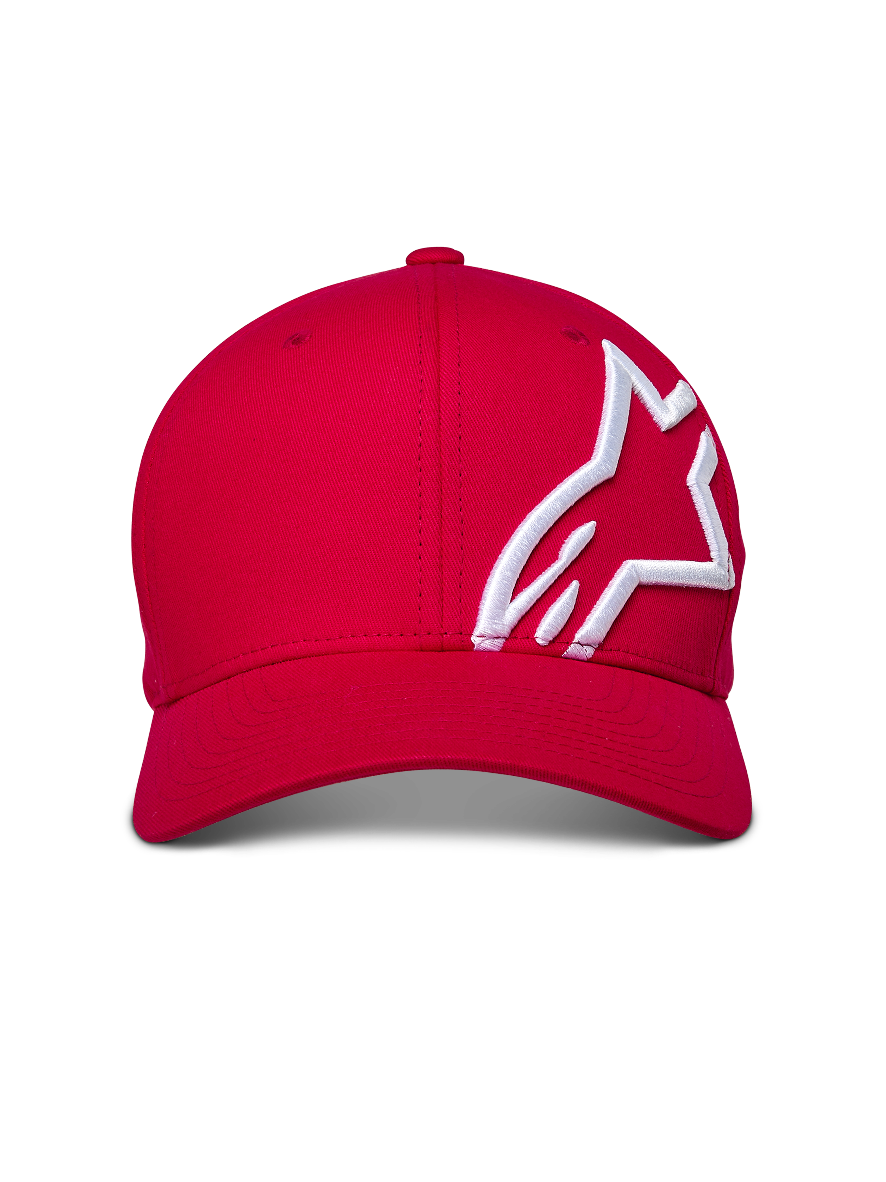 Alpinestars Corp Shift 2 Curved Brim Cap, rosso, logo bianco ricamato in 3D sul pannello laterale, corona strutturata, visiera curva, streetwear casual motorsport