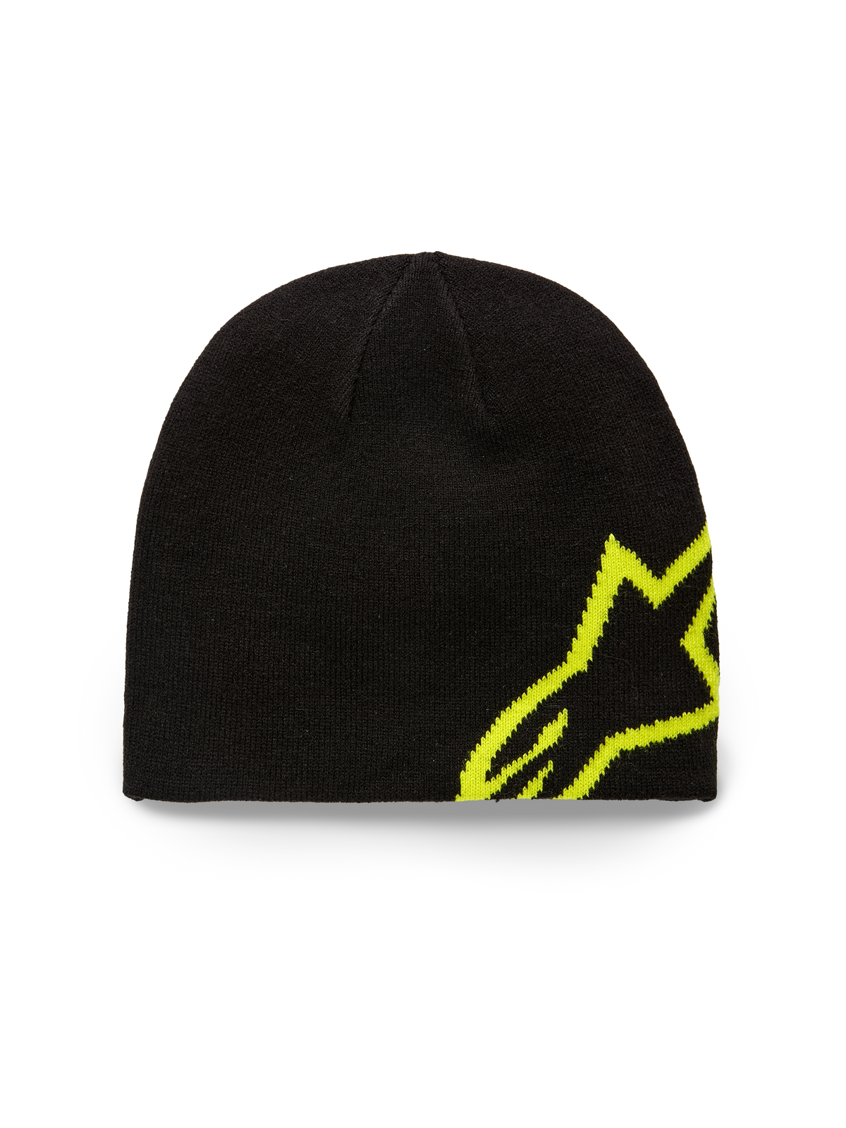 Alpinestars Corp Shift Beanie, berretto in maglia, nero e giallo fluo, con un grande logo Alpinestars in jacquard sul lato, lavorazione a maglia in jersey, copricapo casual ispirato al motorsport