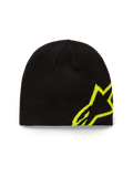 Alpinestars Corp Shift Beanie, berretto in maglia, nero e giallo fluo, con un grande logo Alpinestars in jacquard sul lato, lavorazione a maglia in jersey, copricapo casual ispirato al motorsport