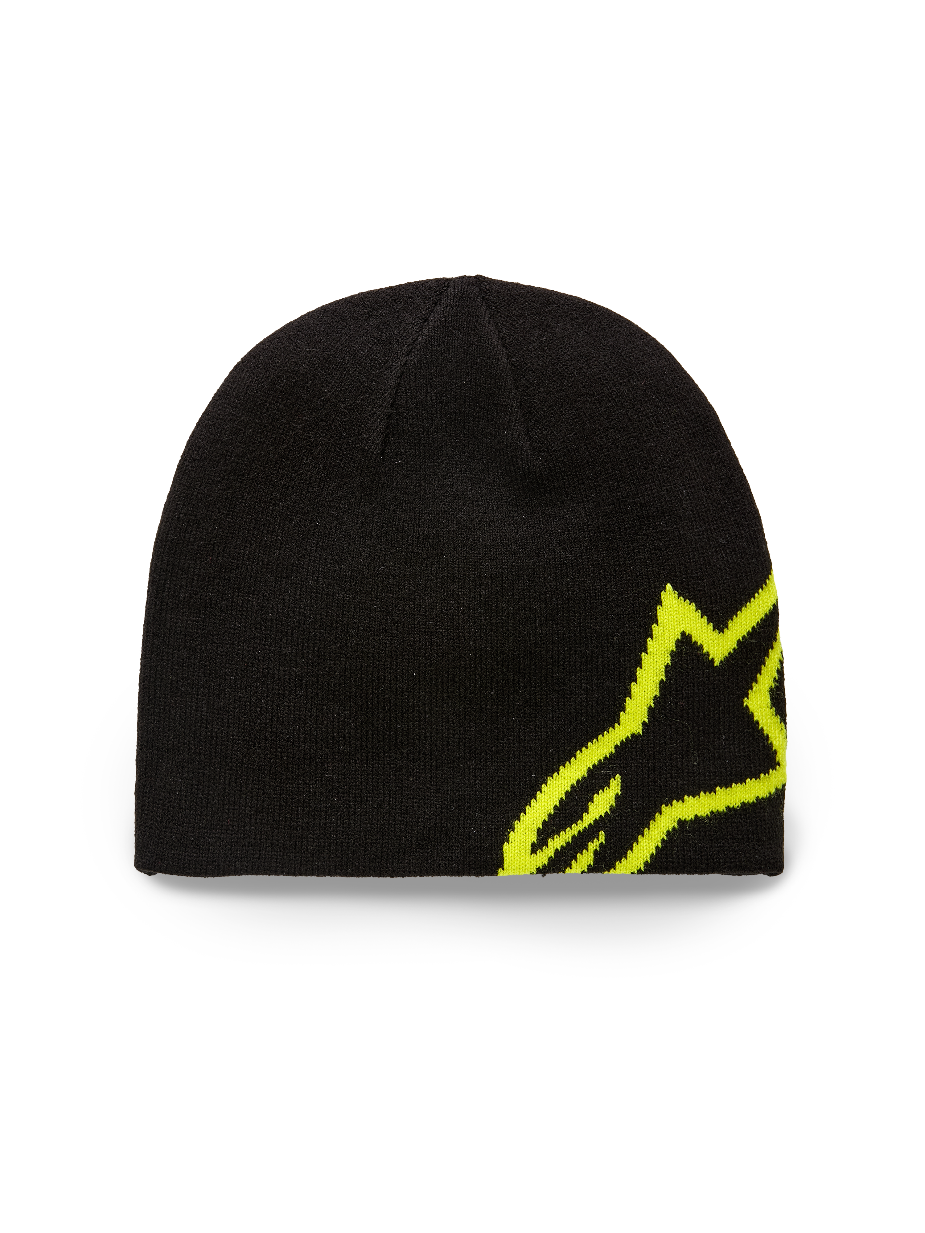 Alpinestars Corp Shift Beanie, berretto in maglia, nero e giallo fluo, con un grande logo Alpinestars in jacquard sul lato, lavorazione a maglia in jersey, copricapo casual ispirato al motorsport