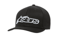 Alpinestars Blaze Flexfit Hat, cappellino da baseball nero con logo bianco ricamato in 3D, visiera curva, corona strutturata a sei pannelli con occhielli di ventilazione, stile casual motorsport