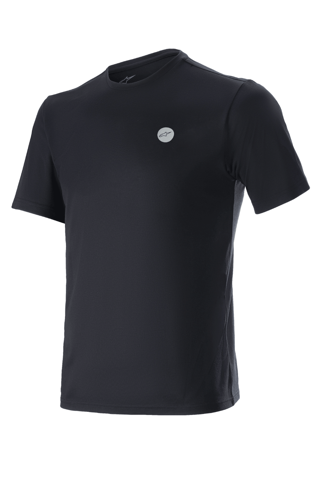 Alpinestars Dot Tech Tee, maglietta a maniche corte, nera, piccolo logo circolare con stella Alpinestars sul petto, abbigliamento tecnico per MTB