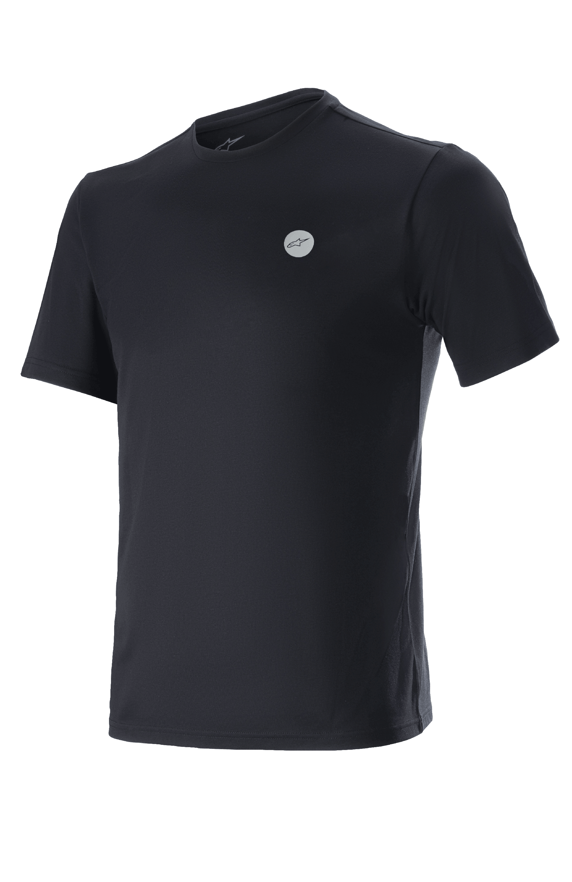 Alpinestars Dot Tech Tee, maglietta a maniche corte, nera, piccolo logo circolare con stella Alpinestars sul petto, abbigliamento tecnico per MTB