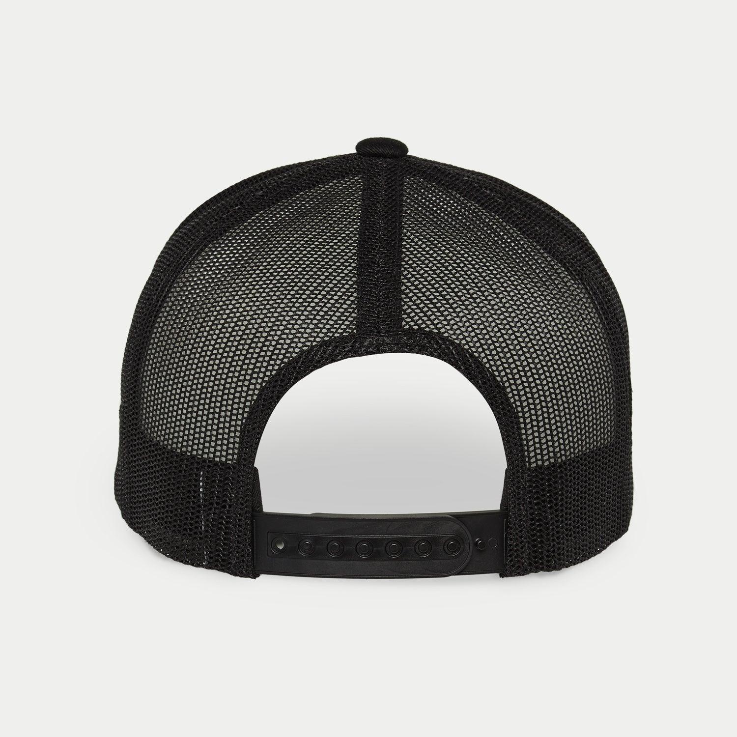 Cappello Alpinestars Flag Snapback, Military Black, vista posteriore con pannelli in mesh elasticizzato nero e chiusura snapback regolabile in plastica, accessorio streetwear casual