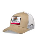 Alpinestars Cali 2.0 Cappello, cappello trucker in colore sabbia e bianco, retro in rete traspirante, patch tessuta con orso della California e logo laterale, stile casual sportswear