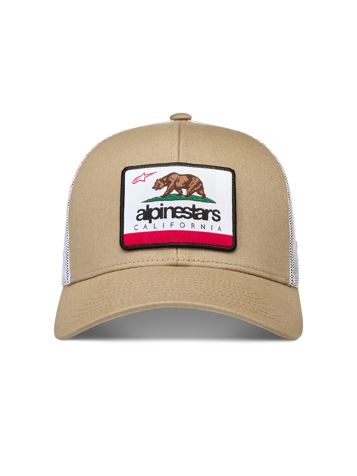 Alpinestars Cali 2.0 Cappello, cappello sabbia e bianco con visiera curva, retro in rete e patch orso della California