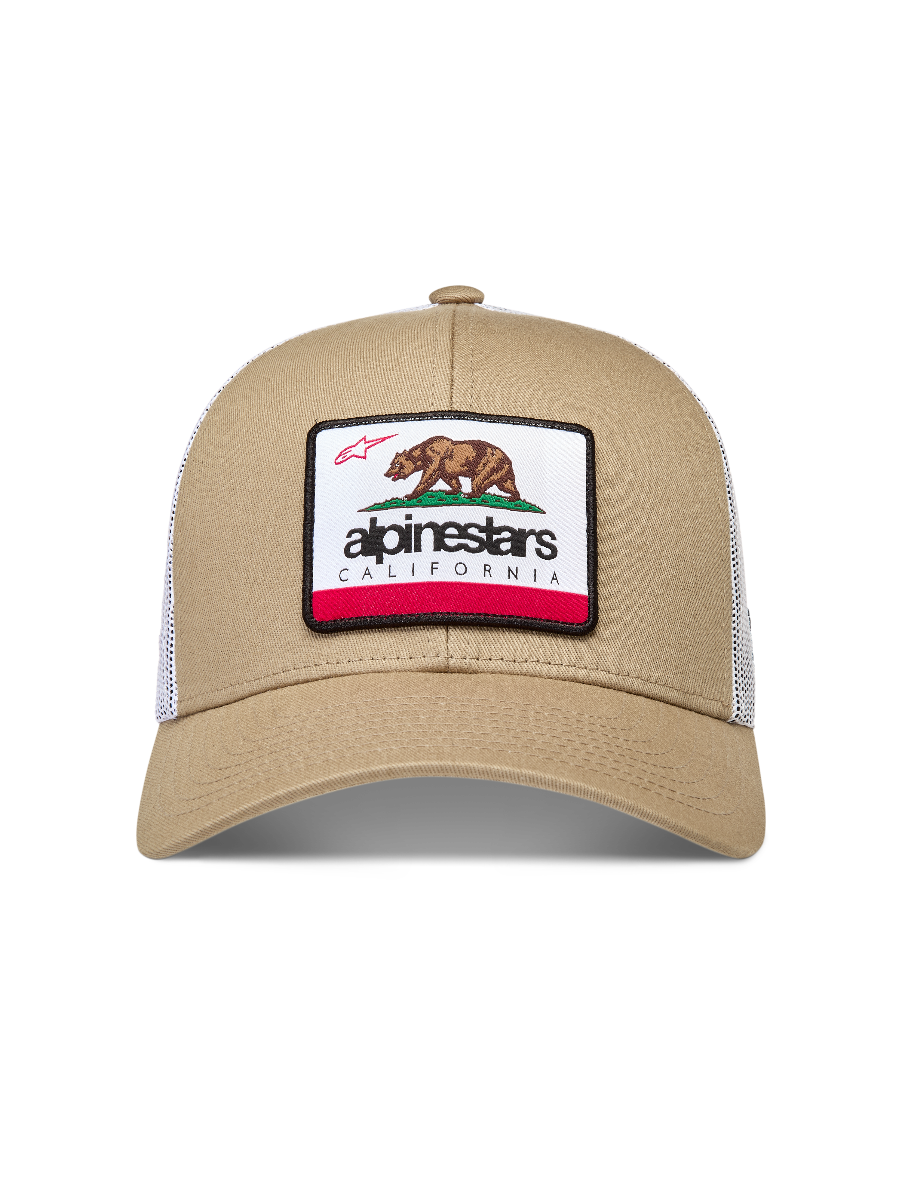 Alpinestars Cali 2.0 Cappello, cappello sabbia e bianco con visiera curva, retro in rete e patch orso della California