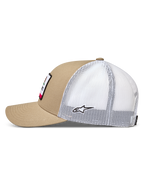 Alpinestars Cali 2.0 Cappello, cappello sportivo sabbia e bianco, con visiera curva e retro in rete, abbigliamento casual motorsport.