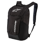 Alpinestars Zaino Defcon V2, nero, zaino quotidiano di piccole dimensioni con logo stampato bianco e branding verticale, dotato di tasche laterali in rete e spallacci in rete traspirante, realizzato in resistente poliestere 600D