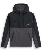 Alpinestars Giacca Hybrid Juncture, giacca anorak con cappuccio, Black Gunmetal, design in materiali misti con inserti in ripstop su sprone e cappuccio, corpo in tela, tasche sul petto con patta e tasche inferiori a filetto, piccolo logo a stella bianco, giacca casual ispirata al motorsport